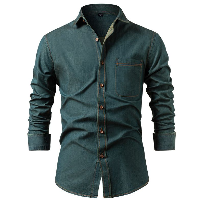 Classic Denim Shirt For Men - 100% Cotton, Wrinkle-Free, Long Sleeve Casual Jacket, Retro Style, Breathable & Comfortable (S-4XL)_mkmklike.com