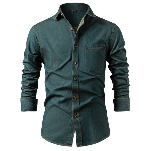 Classic Denim Shirt For Men - 100% Cotton, Wrinkle-Free, Long Sleeve Casual Jacket, Retro Style, Breathable & Comfortable (S-4XL)_mkmklike.com