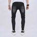Men's Clothing New Men's Ripped Pants, Slim Fit, Elastic, Trendy Pants, Knee, Ripped Biker Jeans, Selfies_mkmklike.com