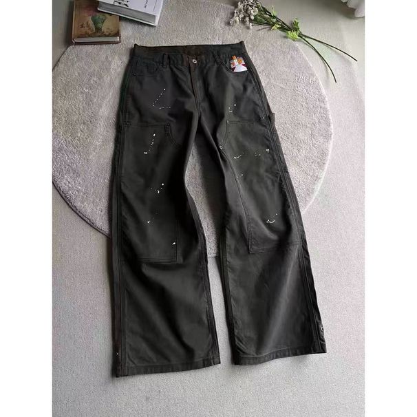Vintage American Baggy Cargo Pants With Splatter Paint & Studs - Streetwear Carpenter Jeans For Men (Grey/Green/Blue) | Drawstring Waist_mkmklike.com