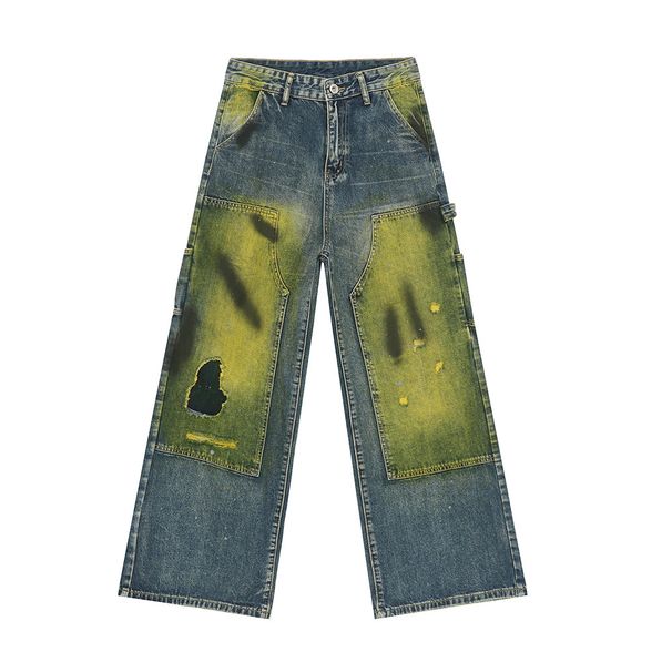 EF JEANS | 2024 New Product, American High Street Loose Mopping Old Retro Tie-dye Ripped Jeans Tide_mkmklike.com