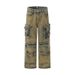 BTSG American Washed Worn Out Wasteland Style Multi Pocket Jeans, Men's And Women's Loose Wide Leg Workwear, Floor Pants_mkmklike.com