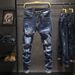 Men's Clothing Style Slim Elastic Trendy Skinny Pants With Holes And Patches Personality Trendy Brand Boys Long Pants_mkmklike.com