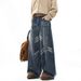 American Cat Whisker Curved Knife Jeans For Men's High Street, Loose Design, Clean Fit Straight Wide Leg Long Pants_mkmklike.com