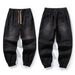2026 American Retro Jeans Men's Autumn And Winter Loose Trendy Brand Elastic Waist Tied Feet Trendy Casual Tooling Thick Pants_mkmklike.com
