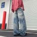 Retro American Men's Jeans Cross-Border Trade Loose Straight Leg Pants mid Waist Cotton Black Blue Wide Leg Non-Stretch_mkmklike.com