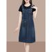 ELLE 2025 New Plus Size Women's Denim Strap Casual Dress Age-Reducing Belly Covering_mkmklike.com