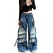 Women's Clothing Deconstructed Washed Workwear Jeans For Women - Oversized Straight Leg Denim Pants With Drop Crotch & Multi-Pockets_mkmklike.com