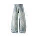 Men's Straight Leg Distressed Jeans - Classic Blue Denim Casual Pants For Everyday Wear_mkmklike.com