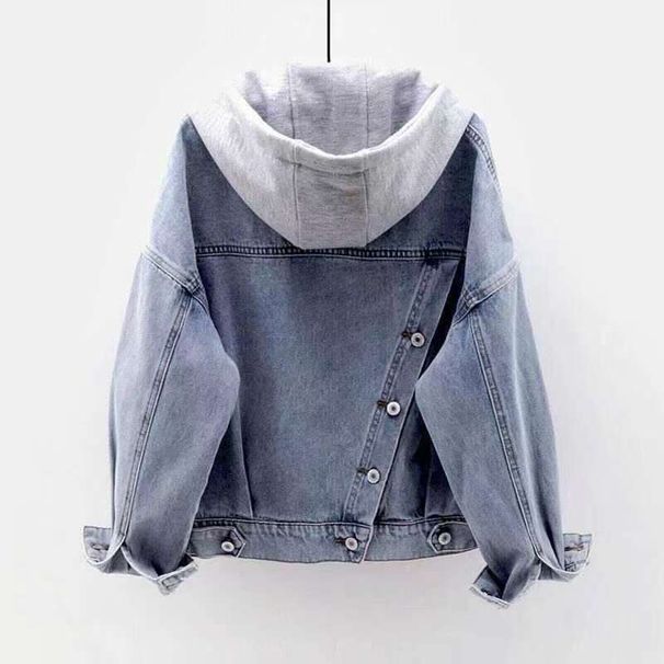 Women’s Oversized Hooded Denim Jacket – Korean Streetwear Style Distressed Long Sleeve Jacket With Large Pockets (Indigo Blue, S-3XL)_mkmklike.com