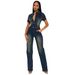 Tight Waist Slim Elastic Washed Denim Jumpsuit Straight Loose Jumpsuit_mkmklike.com