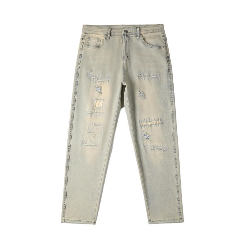 Men's Slim Fit Skinny Jeans Ripped Retro High Street Style Distressed Trendy Long Pants_mkmklike.com