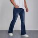 Men's Trendy Stretch Denim Trousers Slim Fit Business Casual Flared Hem Navy Blue_mkmklike.com