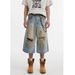 Denim Shorts Men's Summer New Hong Kong Style Hip-hop Hiphop Washed Hole Design Loose Cropped Pants Men_mkmklike.com