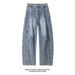 American Retro Blue Curved Hem Jeans Men, Spring, Autumn, Winter Trendy Brand, Stylish Loose Straight-leg Wide-leg Pants_mkmklike.com