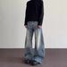 Men's Clothing Vintage-Inspired Distressed Bamboo Knot Bootcut Jeans For Men - Cleanfit Straight Leg Denim Pants With Retro Wash (Blue, S-XXXL)_mkmklike.com