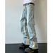 American 2025 Summer High Street Jeans Spliced With Washed Light Colored Denim Straight Leg For Slimming Men's Pants_mkmklike.com