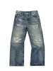 Vintage Washed Distressed Denim Jeans For Men - Straight Loose Fit With Patchwork & Cat Whiskers Design_mkmklike.com
