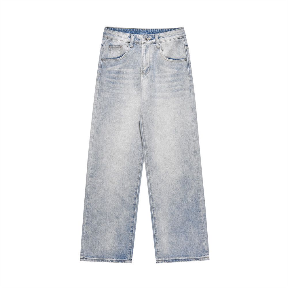 Straight-Leg Jeans For Men Street Style American Ins Wide-Leg Loose Fit Versatile Washed Dad Pants Trendy_mkmklike.com