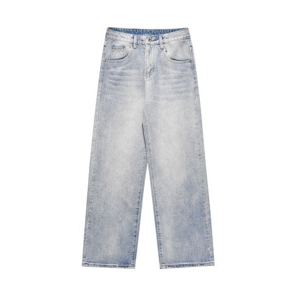 Straight-Leg Jeans For Men Street Style American Ins Wide-Leg Loose Fit Versatile Washed Dad Pants Trendy_mkmklike.com