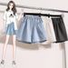 2025 Summer New A Line Thin Tencel Denim Shorts Women's Versatile Loose High Waist Wide Leg Pants_mkmklike.com