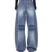 American Retro Deconstructed Original Color Curved Hem Jeans Women, Loose Silhouette, Wide-leg, Floor-length Pants For_mkmklike.com