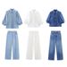 Women's Clothing Summer New Style Women's Fashion Casual Denim Shirt High Waist Wide Leg Pants_mkmklike.com