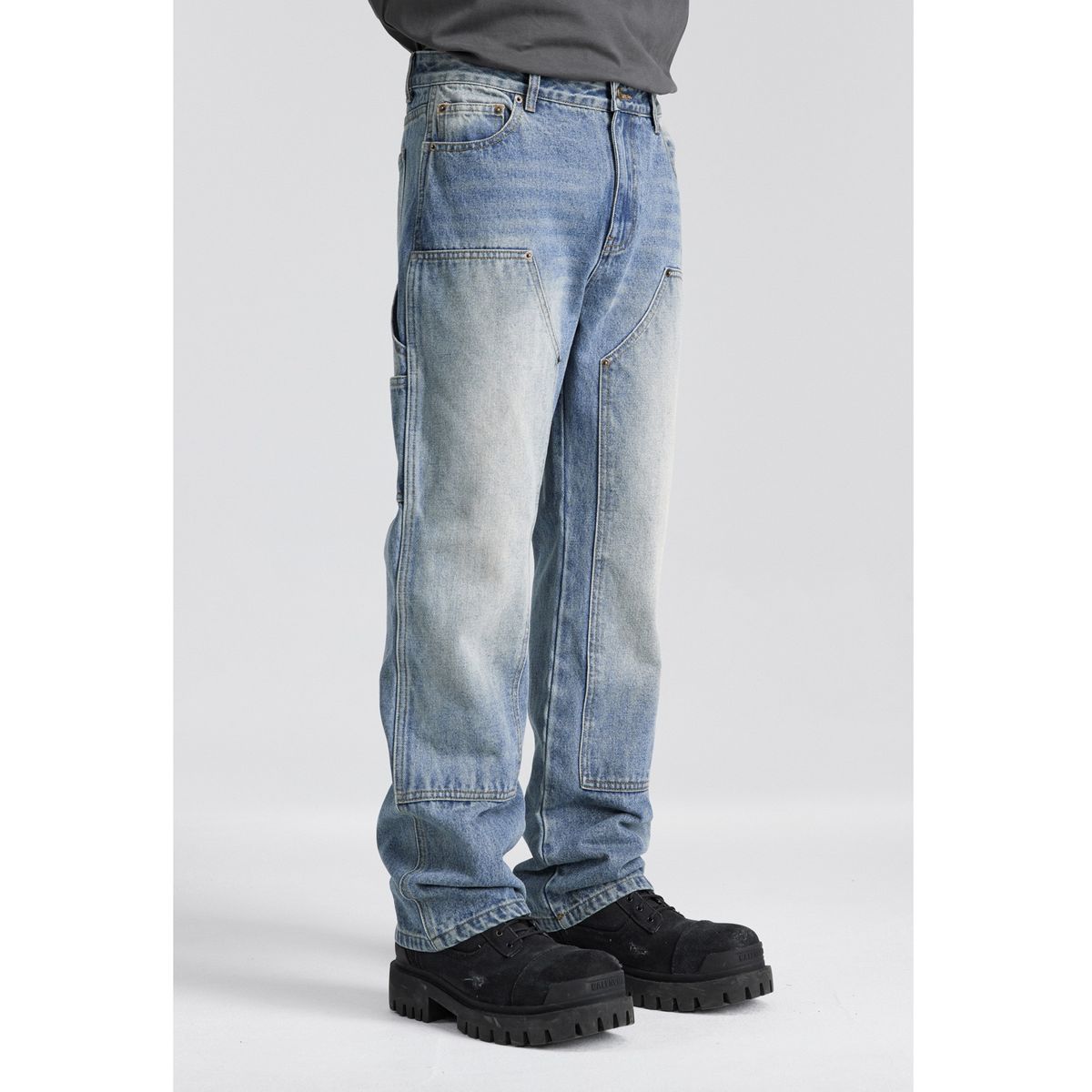 Men's Clothing high street jeans men's cleanfit washed lumberjack workwear jeans national trend vibe casual trousers men_mkmklike.com