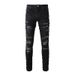 Men's Slim Fit Jeans With Distressed Patchwork & Paisley Design - Streetwear Fashion For Urban Style_mkmklike.com