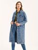 Vintage Denim Coat For Women - Lightweight Long Coat With Princess Sleeves, Soft Stretch Fabric, Medium Blue & White T-Shirt Style_mkmklike.com