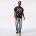Men's Workwear Inspired Washed Distressed Patchwork Denim Jeans High Street Style Loose Straight Leg Biker Street Style Long_mkmklike.com