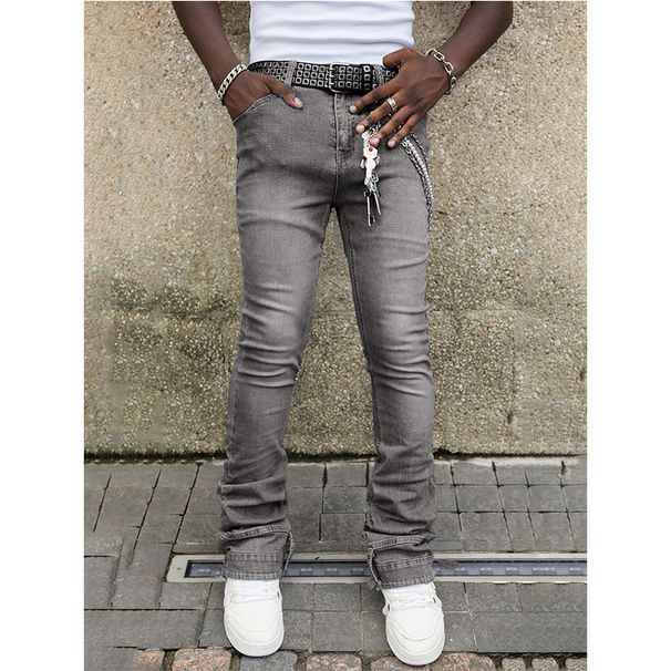 Laike Men's Stretch Jeans Street Fashion Casual Straight Leg Stacked Pants New Popular Ins_mkmklike.com