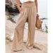 Women's Clothing New Women Pants Office Lady Cotton Linen Pockets Solid Loose Casual White Wide Leg Long Trousers_mkmklike.com