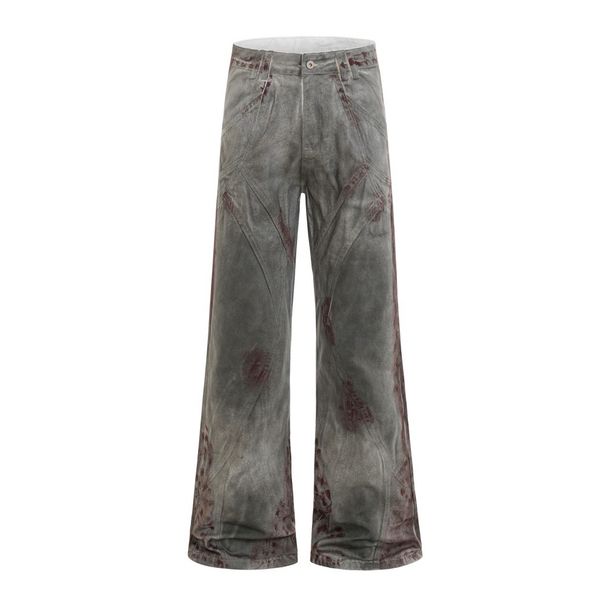 Post-Industrial Style Heavy-Duty Distressed Dirty Denim Flared Pants Men's Niche Design Deconstructed Loose Wide-Leg_mkmklike.com