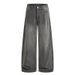 Vintage Washed Grey Wide-Leg Jeans – Unisex 90s Streetwear Denim With Distressed Details & Oversized Fit (Dropped Hem For Retro Styling)_mkmklike.com