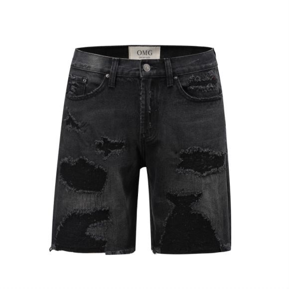 Men's Clothing High Street Ins Style Washed Water Worn Cat Whisker Hole Denim Shorts Shorts Jeans_mkmklike.com