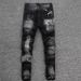 Men's Slim Fit Jeans Small Three Hole Design Autumn Winter Luxury Spray Paint Black Gray High End Casual Pants_mkmklike.com