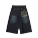 Men's Clothing Retro Loose Silhouette Washed Distressed Cropped Trousers Summer Men's Designer Wide Leg Jeans_mkmklike.com