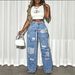 Men's High Waist Trendy Hip Hop Loose Straight Leg Casual Trousers Distressed Design American Street Style_mkmklike.com