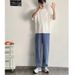 Nordmann Blue Jeans Men Straight Loose Vintage Washed Casual Summer Trendy Outfit T-Shirt Pants Set_mkmklike.com