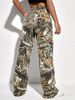 Women's Clothing printed fashion workwear casual loose straight high waist slim temperament denim trousers _mkmklike.com