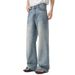 Unisex Classic Washed Blue Jeans – Vintage Straight-Leg Denim With Cat Whisker Details, A-Line Cut For Height Elongation, Everyday Essential_mkmklike.com