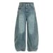 American High Street Character Letter Print Scimitar Jeans Men's Loose Wide Leg Niche Distressed Washed Long Pants_mkmklike.com