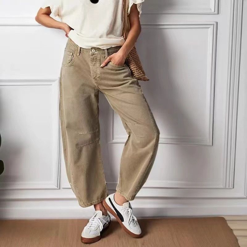 New 2026 Women's Casual Loose Wide Leg Pants mid Waist Washed Denim Long Trousers European American Fashion Cotton_mkmklike.com