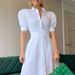 Women's temperament commuting long short-sleeved swing dress with belt_mkmklike.com