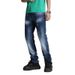 Men's Premium Streetwear Denim Jeans - Dark Blue With Vintage White Wash, Relaxed Straight Fit, Cotton Comfort For Casual & Urban Style_mkmklike.com