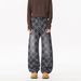 Men's Clothing Men's Retro Blue Plaid Wide Leg Jeans Slightly Flared Loose Fit Sophisticated Design Spring Style_mkmklike.com