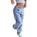 Women's Clothing Utility Cargo Pants Women – Oversized Drawstring Waist Jeans (Light Blue, S-XXL)_mkmklike.com