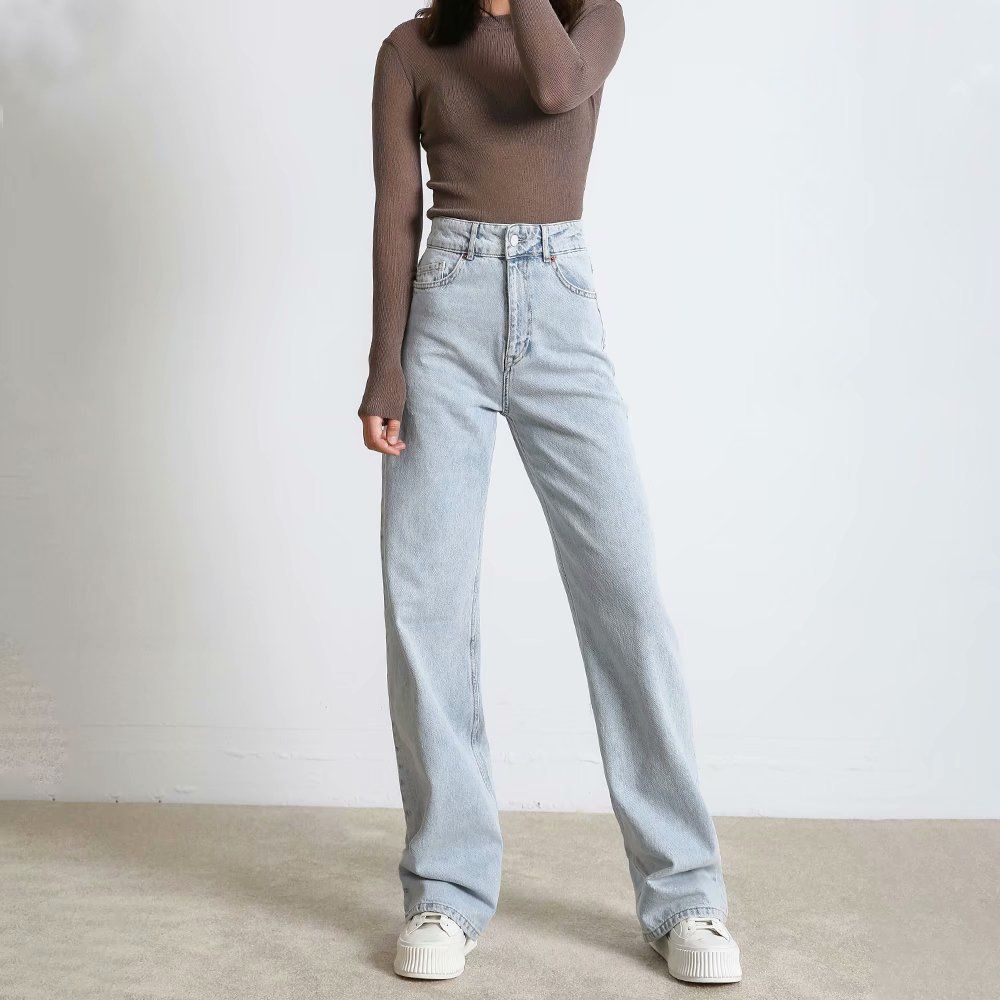 European And American Style 2025 New Solid Color Jeans For Women Drape Loose Slim High Waist Straight Pants Women Casual Trousers_mkmklike.com