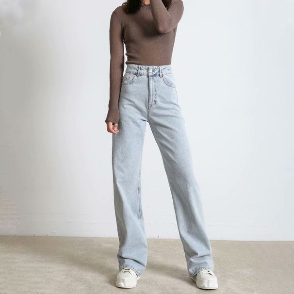 European And American Style 2025 New Solid Color Jeans For Women Drape Loose Slim High Waist Straight Pants Women Casual Trousers_mkmklike.com